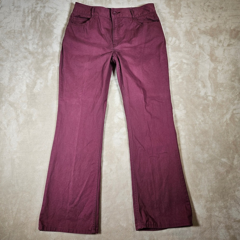 Chicos Women Burgundy Twill Straight Leg Pants Size 1 Short US 8 Small Petite